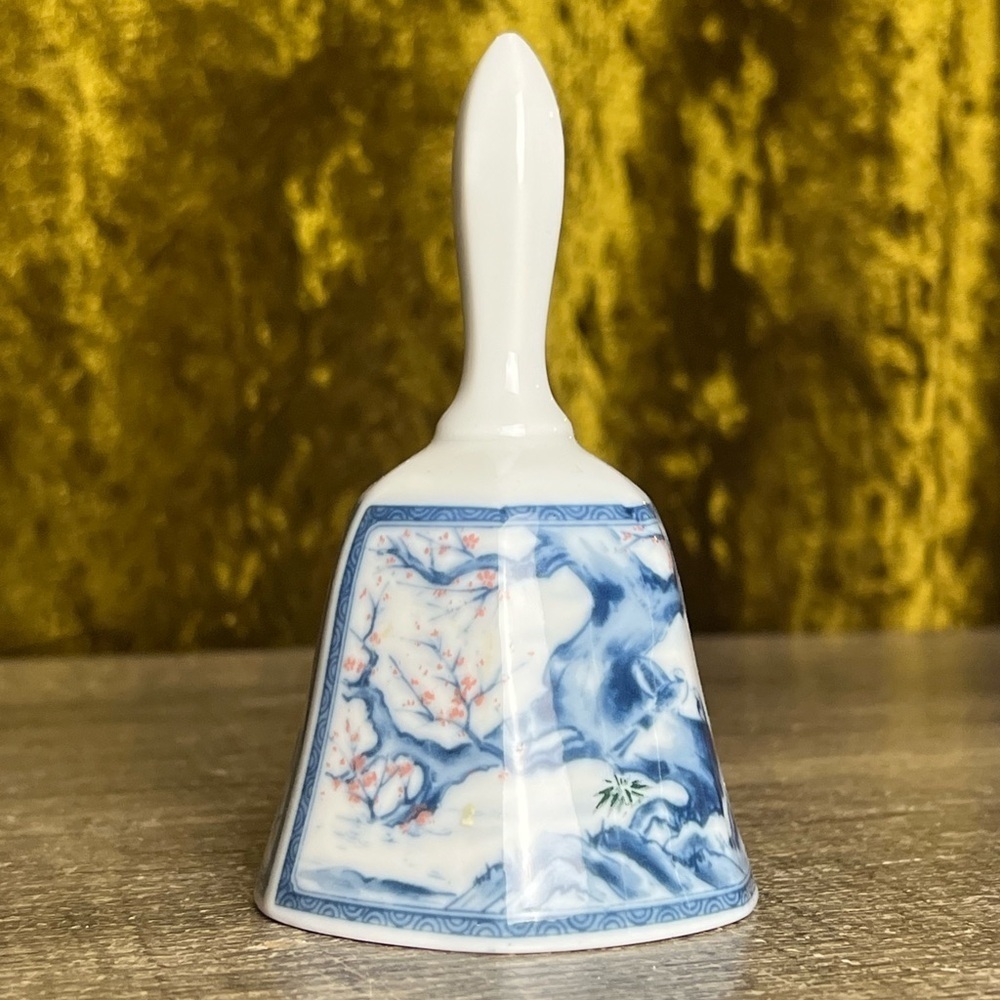 Ceramic Art Bell Blue and White Asian Motifs